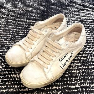 Saint Laurent white canvas court sneakers size 36